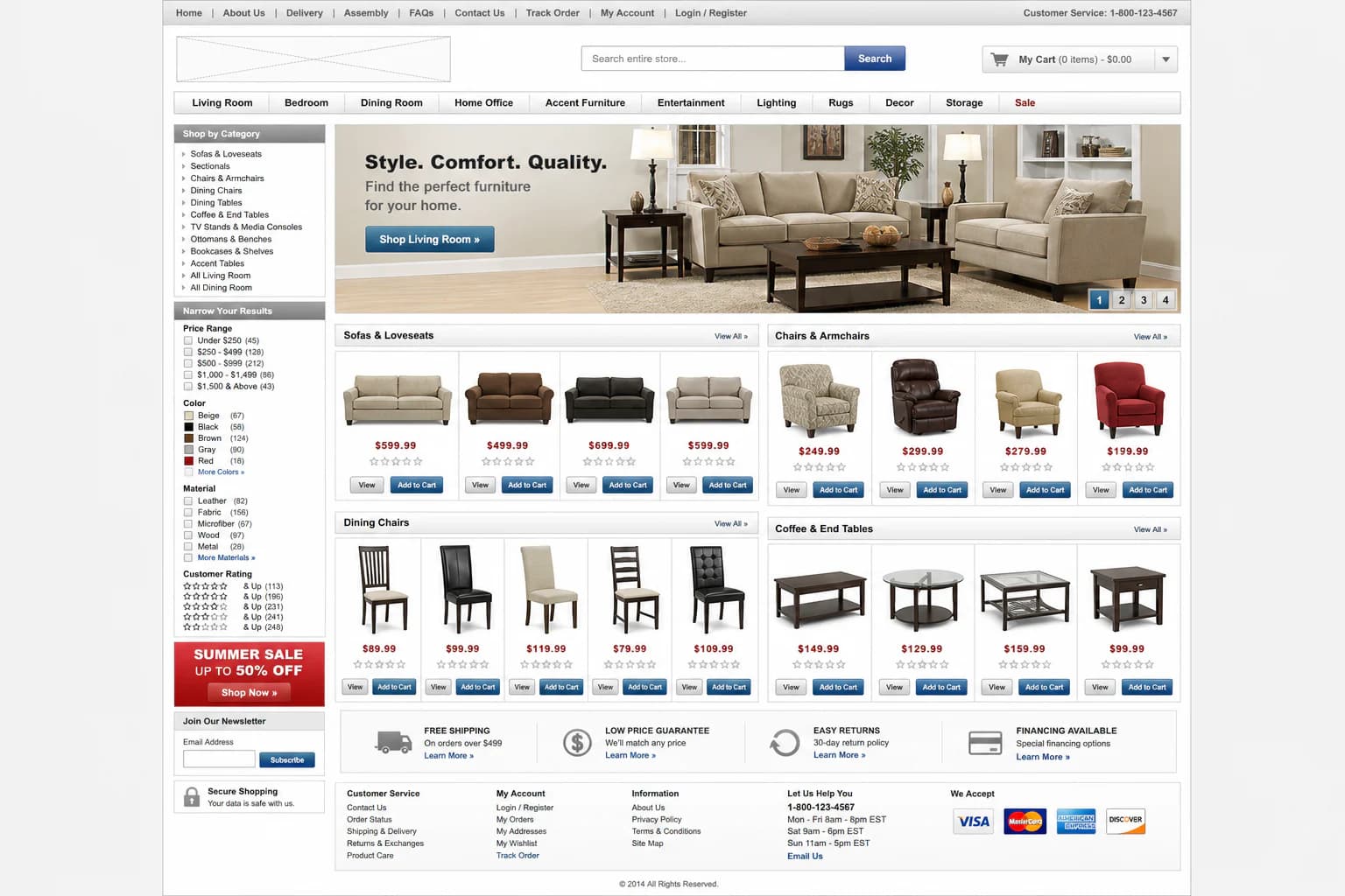 Giao diện website nội thất trước khi thiết kế lại