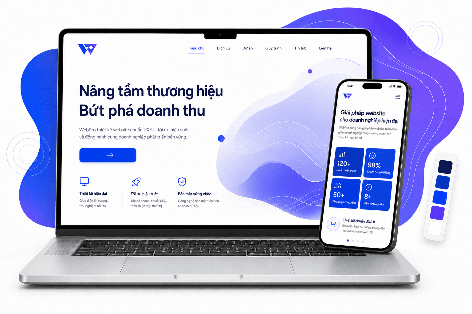 Laptop và điện thoại hiển thị giao diện website WebPro